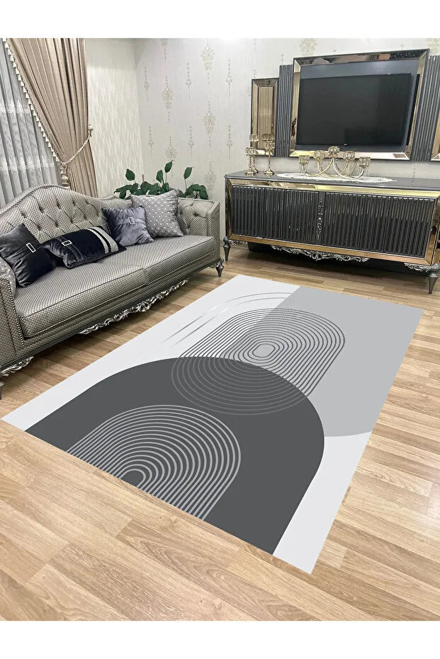 KEÇE-1258GRİ – Makinede yıkanabilir, Kaymaz taban, Dijital baskı halı
