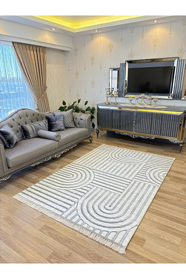 KEÇE-1343AÇIKGRİ – Makinede yıkanabilir, Kaymaz taban, Dijital baskı halı